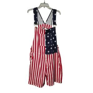 American Flag Bib Overalls Shorts Men 4th July Patriotic Denim Size XL shortalls
